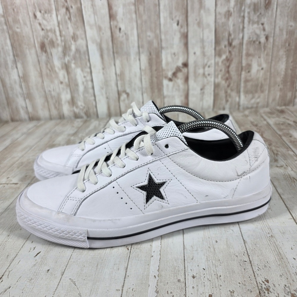 Converse One Star Perforated Leather Low Top White Black Sneakers 158464C 10.5W - Picture 4 of 8